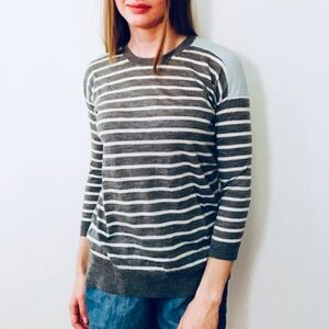 J. Crew Gray and Cream Crew Neck Sweater